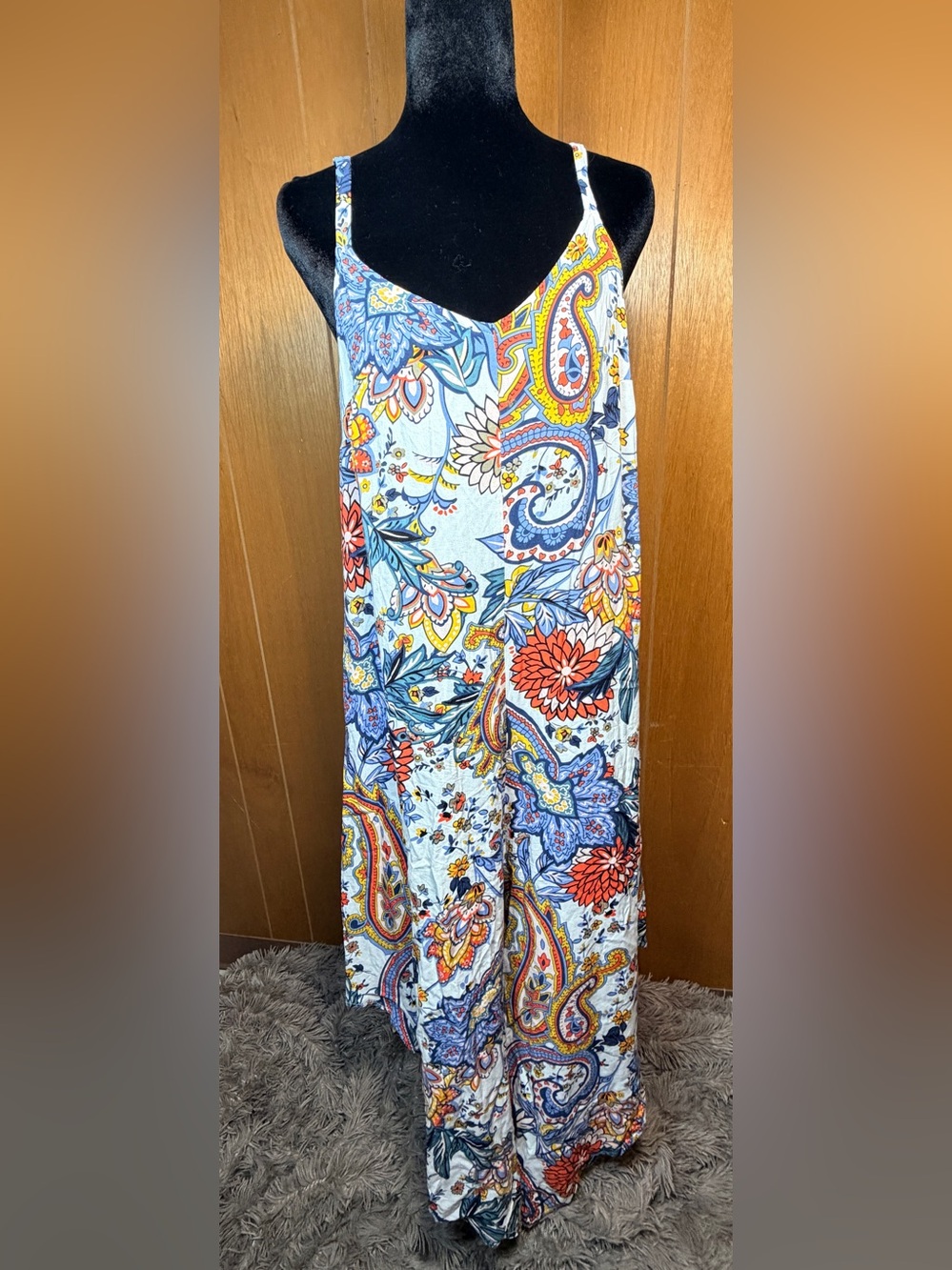 Sam & Jess Floral Paisley Wide Leg Jumpsuit Size M Boho V-Neck Strappy